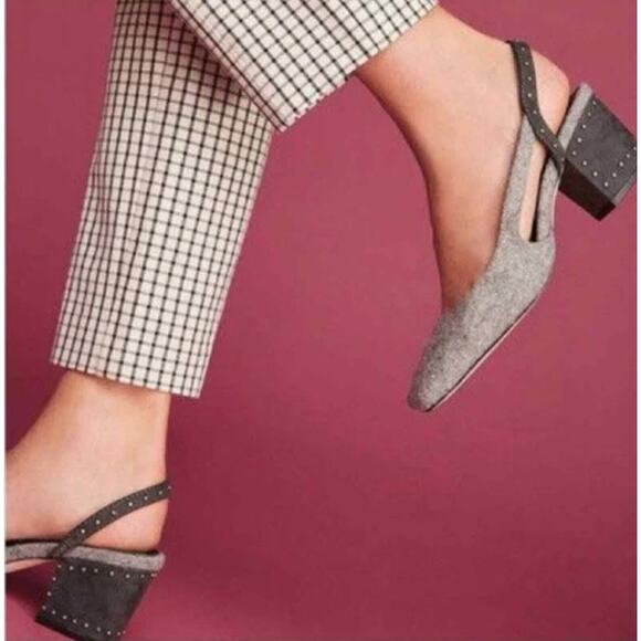 NWT Farylrobin Felted Gray Wool Studded Slingback Heels - Size 8 - Picture 3 of 10